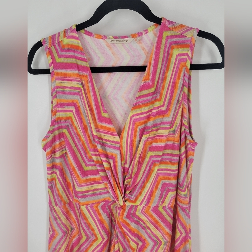 Soft‎ Surroundings Giselli Dress Sleeveless V-Neck Chevron Zigzag Size M - Picture 5 of 9
